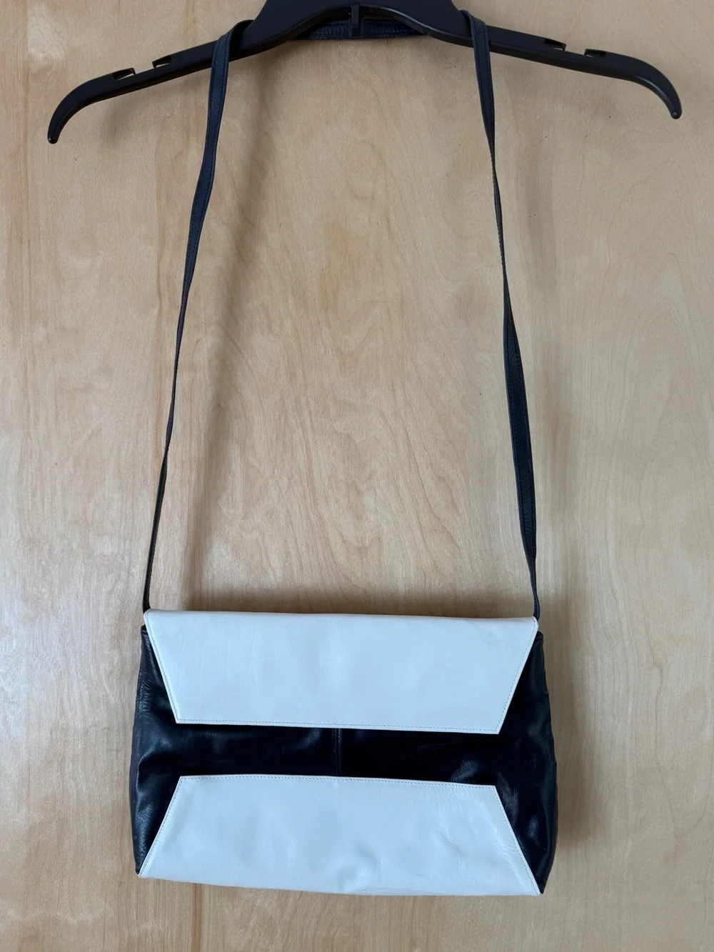 Vintage Charles Jourdan Paris Dark Navy & White Leather Convertible Shoulder Bag